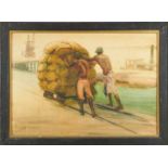 *Gerald Spencer Pryse (1882-1956) watercolour - ‘Loading Groundnuts on the wharf at Burutu’, titled