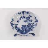 A Worcester blue and white pickle dish, circa 1758, decorated with the Two Peony Rock Bird pattern,
