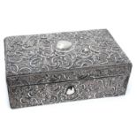 Late Victorian silver mounted leather covered box of rectangular form, with pierced decoration