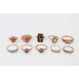Three 18ct gold and gem-set dress rings and seven 9ct gold and gem-set dress rings