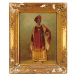 Attributed to George Clint (1770-1854) oil on canvas, figure in costume, with presentation plaque -
