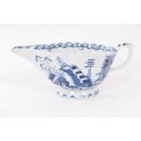 A Bow large sauce boat, painted in blue with the Desirable Residence pattern, circa 1760