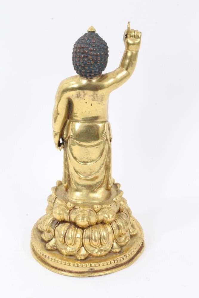 Oriental gilt bronze figure of buddha on a double lotus base - Image 2 of 4