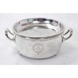 Victorian silver chafing dish of circular form with twin moulded handles, and two removable silver p