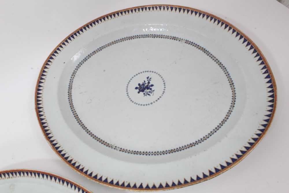 Pair of Chinese porcelain platters, circa 1800, with geometric patterns and a central floral spray, - Image 4 of 7