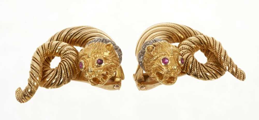 Pair of Lalaounis gold diamond and ruby earrings - Image 3 of 6