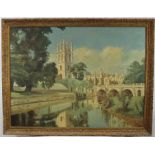 P. Granville Rose, 1950s oil on canvas - Magdalen College and Bridge, Oxford, signed and dated 1952,