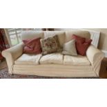 Country house style feather stuffed three seater sofa.