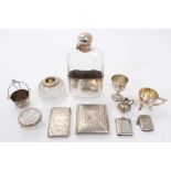 Small group of silver including cigarette case, card case, two vesta cases, other items.