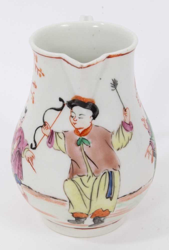 A Worcester sparrow beak jug, circa 1770, polychrome painted with Chinese figures, 8cm high