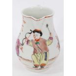 A Worcester sparrow beak jug, circa 1770, polychrome painted with Chinese figures, 8cm high