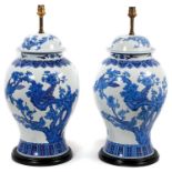 Good large pair of Chinese blue and white baluster table lamps