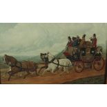 19th century hand coloured engraving - The Royal Mail Coach, 44cm x 71cm, in glazed maple veneered f