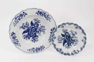 A large Worcester blue and white Pinecone pattern dish, with scalloped rim, crescent mark to base, 2