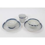 Worcester blue and white moulded tea wares, circa 1780, including a tea bowl and saucer with floral