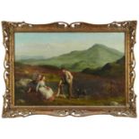 Attributed to James Hardy Jnr (1832-1889) oil on canvas - extensive landscape with country boy showi