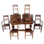 Small oak refectory table retailed by Libertys and set of six arts and create dining chairs