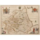 Johannes Blaeu map of Durham, 'Episcopatus Dunelmensis vulgo The Bishoprike of Durham', hand tinted