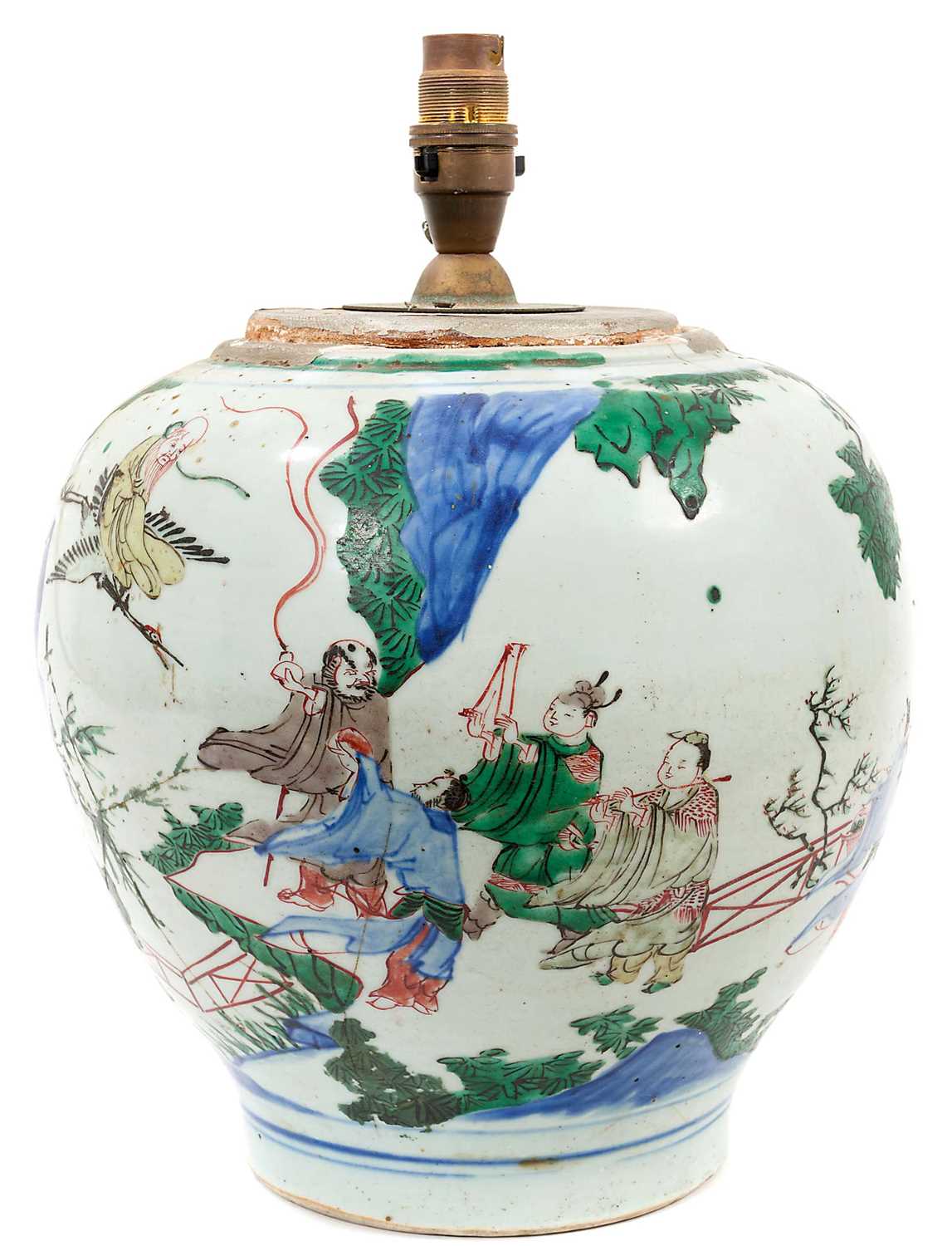 Chinese bulbous famille verte vase, now as a lamp