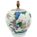 Chinese bulbous famille verte vase, now as a lamp