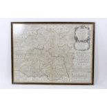 Emmanuel Bowen, hand tinted map: 'An accurate map of Shropshire divided into its Hundreds', publishe