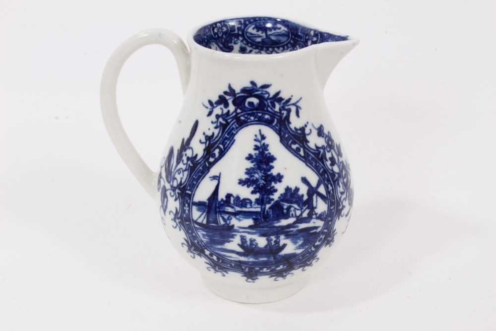 A Worcester blue and white sparrow beak jug, circa 1780, decorated with European landscapes scenes i - Image 2 of 4