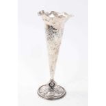 Victorian silver spill vase in the Art Nouveau style of tapered form, with flared rim and embossed f
