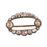 Georgian diamond brooch, the open oval design set with rose cut diamonds in silver collet gold clo