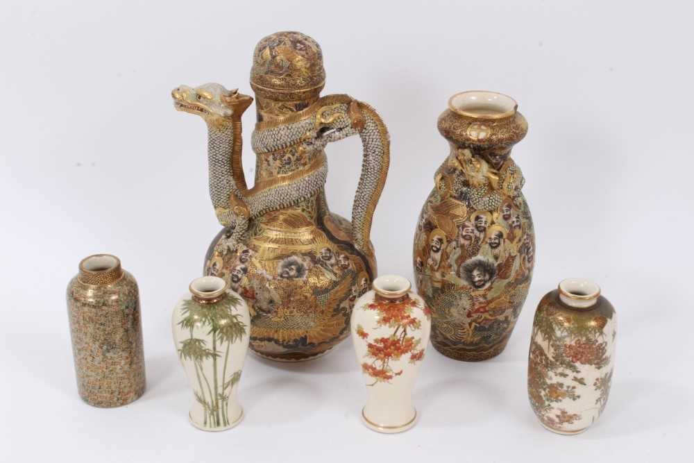 Good group of 19th century Japanese Satsuma ceramics, including four miniature vases, a ewer with dr