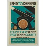 Second World War period National Savings poster by Charles Paine (1895-1967), 'Lend To Defend', prin