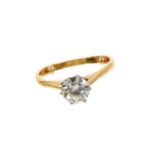 Diamond single stone ring with a round brilliant cut diamond estimated to weigh approximately 0.95-1