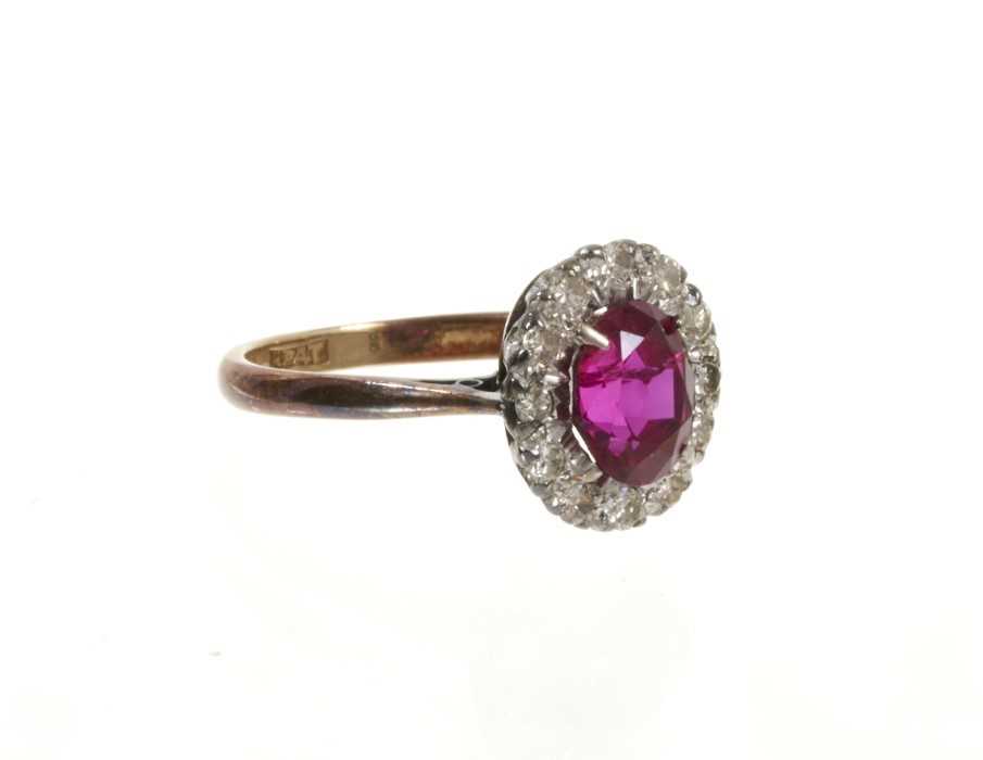 Ruby and diamond cluster ring in platinum claw setting on 18ct yellow gold shank - Image 2 of 3