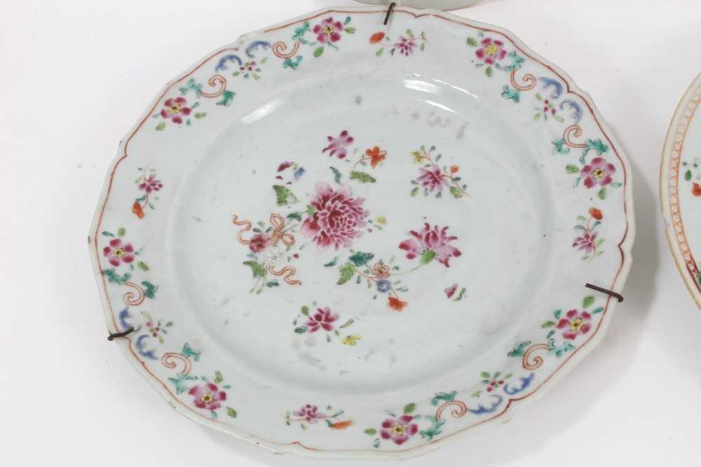 Six 18th century Chinese famille rose porcelain plates, each painted with flowers - Image 5 of 8