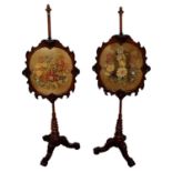 Rare pair of mid 19th century walnut polescreens