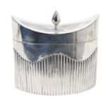 Victorian silver biscuit barrel of navette form with fluted decoration and hinged cover with faceted