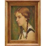 Thomas Bonar-Lyon (1873-1955) oil on panel, portrait of a young girl with plaited hair.