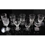 Group of nine 19th century drinking glasses, of various shapes, including cut and engraved examples