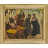 *Gerald Spencer Pryse (1882-1956) oil on canvas - Figures in a market, Tangiers, 41 x 50cm, framed