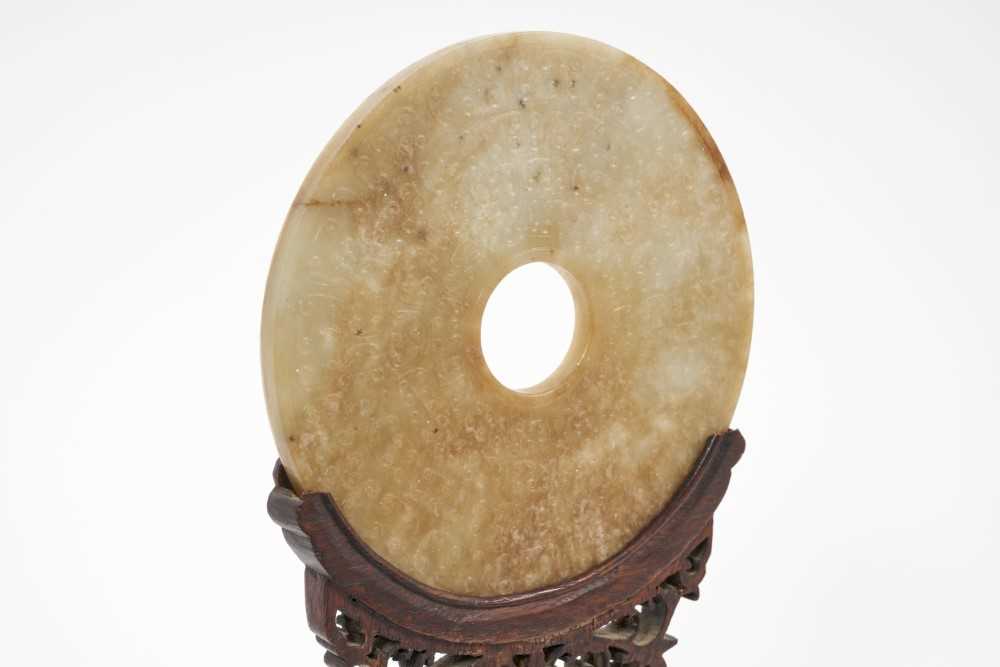 Antique Chinese jade bi-disc on carved wood stand - Image 2 of 17