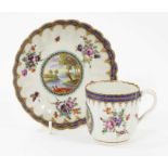 A Worcester porcelain fluted coffee cup and saucer, circa 1780, of Dalhousie type, each painted with