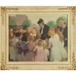 *Gerald Spencer Pryse (1882-1956) oil on canvas - Queen Mary greeting schoolchildren, signed, 41 x 5