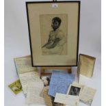 John Worsley (1919-2000) archive of letters, sketches and works to include a pencil drawing of a gir