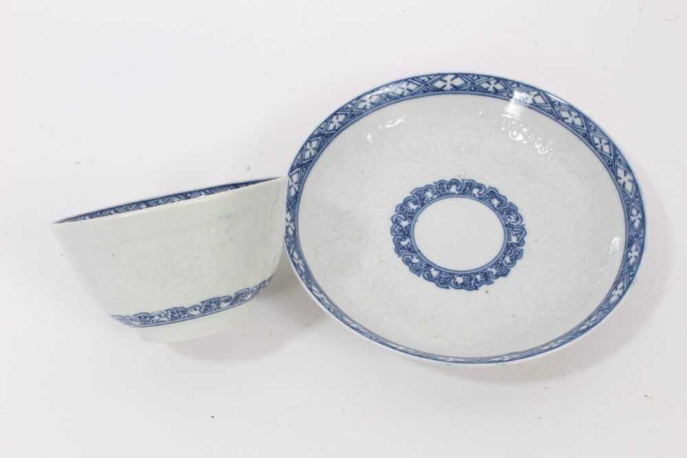 Worcester blue and white moulded tea wares, circa 1780, including a tea bowl and saucer with floral - Image 6 of 11