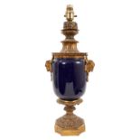 19th century Continental ormolu mounted porcelain vase lamp