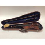 Antique violin, cased with two bows