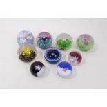 Nine Caithness paperweights including Calypso, Amethyst Lace, Flower in the Rain, Fountain, Fleur, S