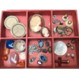 Group of unmounted semi precious gem stones, Georgian clasp and other paste set clasps, two silver m