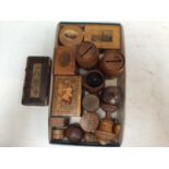 Group of Mauchline ware, together with a straw work box and other treen boxes