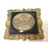 Antique Grand Tour micro mosaic depicting Vatican City, in yellow metal brooch mount