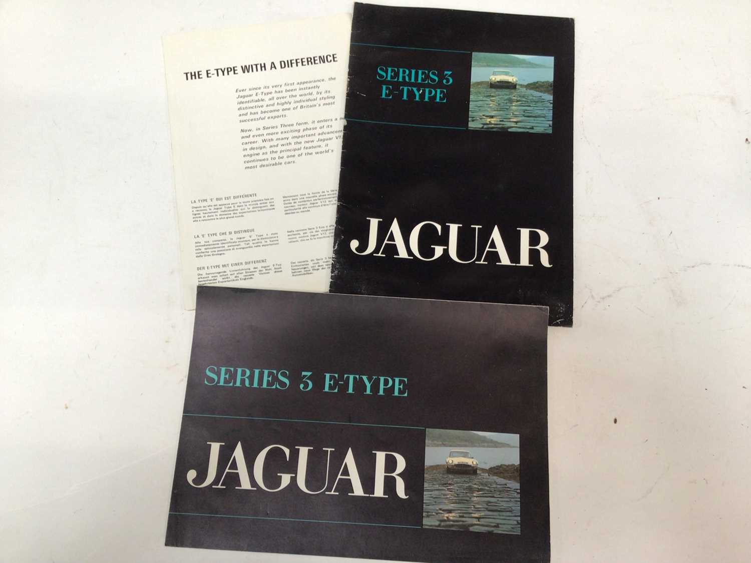 Jaguar E - Type Series 3 sales brochure together with two other Jaguar E - Type brochures (3)